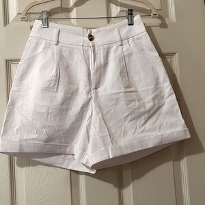 White high waist linen shorts